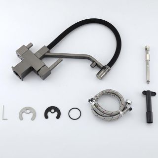 Смеситель для кухни Gappo G4395-69 с подключением фильтра питьевой воды и гибким изливом оружейная сталь/чёрный